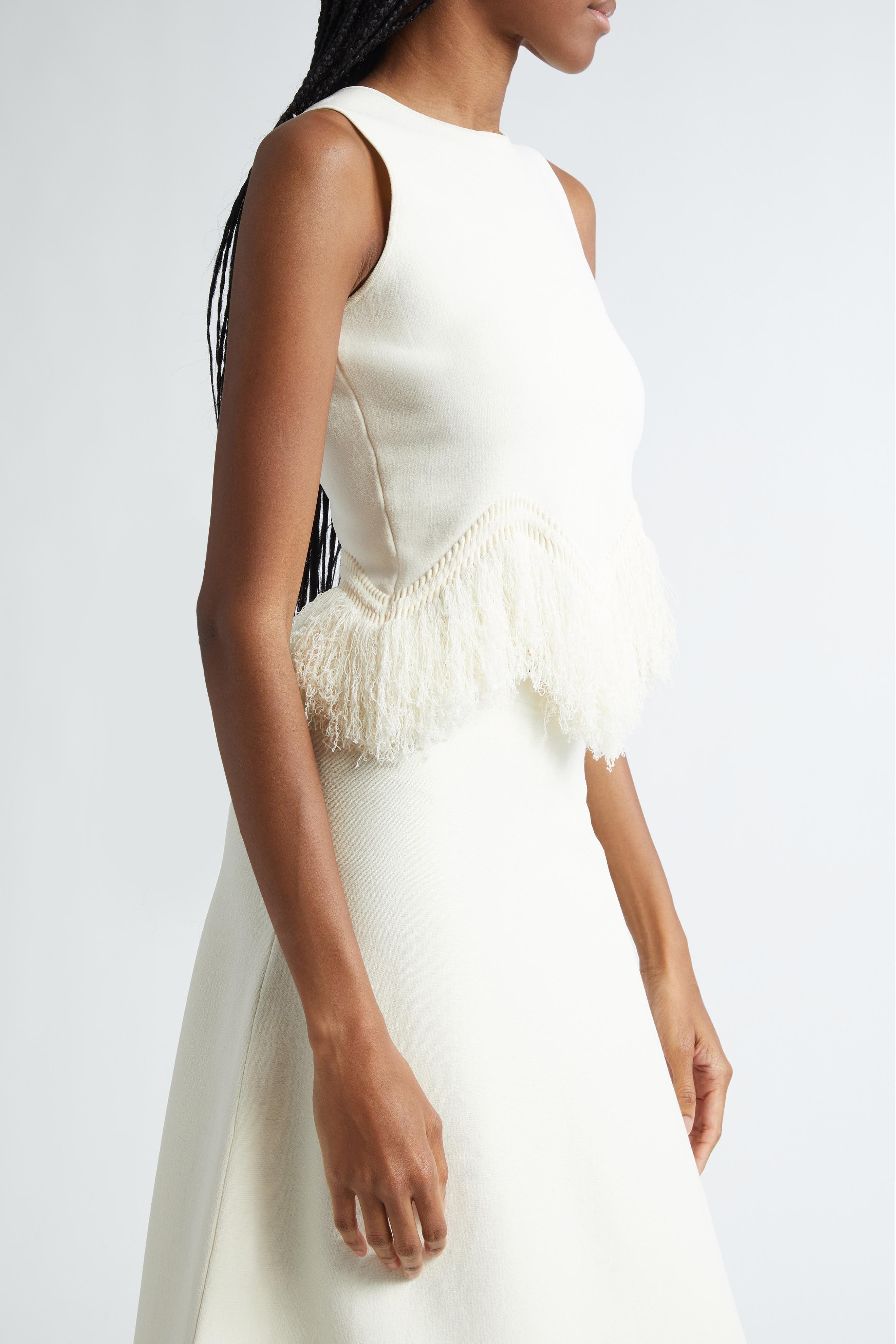 Solid Tassel Top ＆ Mid Waist Tassel Skirt Set