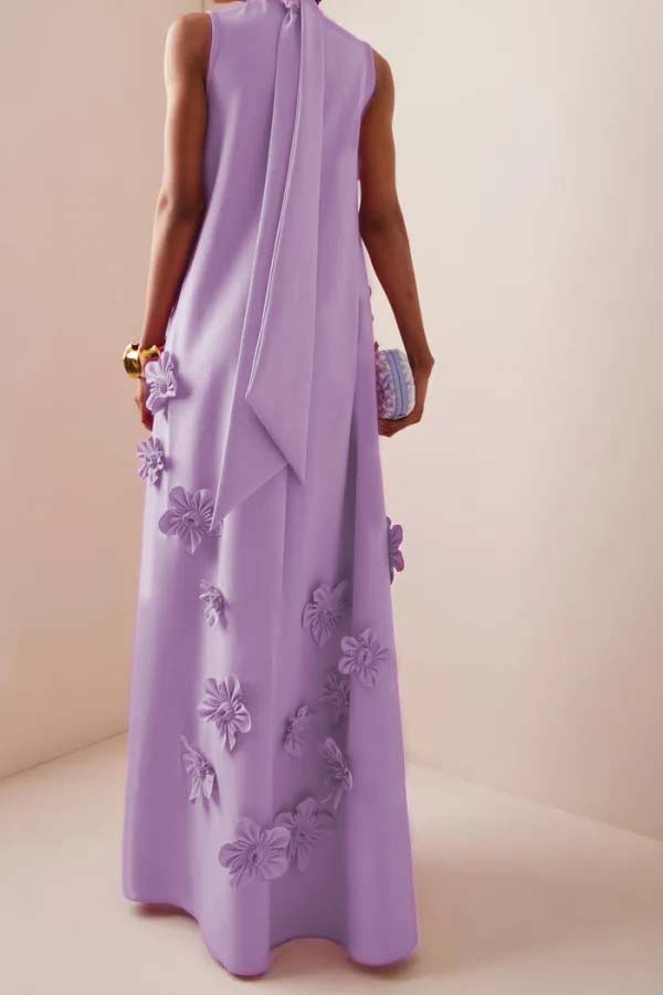 3D Floral High Neck Sleeveless Maxi Dress
